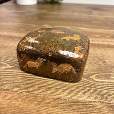 Hand-Painted Kashmiri Papier-Mâché Egg Trinket Box with Rooster & Hen Motif