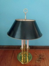 Bouillotte-Style Two-Light Candlestick Table Lamp with Faux Candle Sleeves and Linen Empire Shade — listing 2