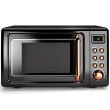 COSTWAY Retro Countertop Microwave Oven, Black with Rose Gold Accents, 0.7 Cu Ft 700W