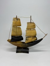 Folk Art Ship Models - Carved Horn Sailing Ship & Two Wooden Sailing Ships — listing 5