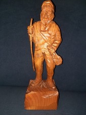 Vintage Asian Carved Wooden Fisherman Statue with Fish and Rod — listing 3