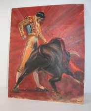 Pair of Vintage Spanish Bullfighting Oil Paintings Signed A. Amodeo