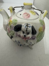 Hand-Painted Ceramic Figural Dog Teapot with Hula Girl Necktie — listing 6