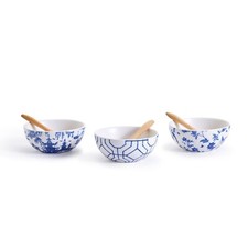 Vintage Chinoiserie Snack/Luncheon Sets - Oval Plate & Cup, Orange Floral Prunus & Greek Key Pattern (Set of 11 Plus Extra Plate) — listing 6