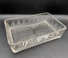 Vintage Depression-Era Ribbed Glass Refrigerator Dish with Embossed Vegetable Lid (8.5" x 4.125" x 3.25") — listing 6