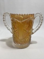 Marigold Carnival Glass Two-Handled Spooner / Open Sugar in Thistle Pattern