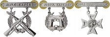 Lot of USMC Marksmanship Qualification Badges (Rifle Expert & Pistol Expert) with Award Bars, Plus Misc Lapel Pins — listing 2