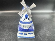 Delft Blue Hand-Painted Ceramic Windmill Figurine with Movable Sails Just Delft