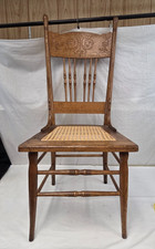 Antique Late Victorian Pressed Back Oak Side Chair with Spindle Back — listing 5