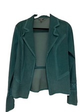 Vintage Green Suede Leather Button-Front Jacket with Rust/Terracotta Contrast Trim — listing 4