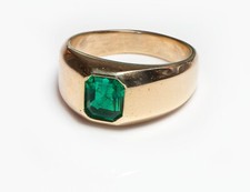Emerald-Cut Green Emerald Gold Ring with Accent Diamonds — listing 6