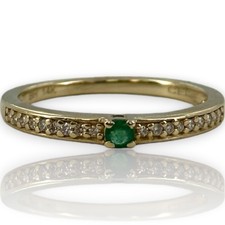 Emerald-Cut Green Emerald Gold Ring with Accent Diamonds