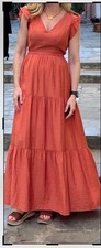 Express White Tiered Flutter-Sleeve V-Neck Maxi Dress, Size Small — listing 5