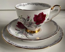 Royal Stafford Bone China Tea Service for 6 - Green & Gilt Foliate Border, Octagonal Plates