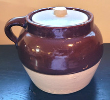 Antique Stoneware Crock with Blue Star Trademark, Brown & White Salt Glaze — listing 4