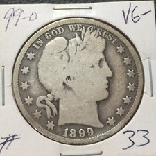 1899 Barber Half Dollar, 90% Silver, Good/Very Good Circulated Condition — listing 6