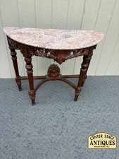 Antique Victorian Marble-Top Parlor Table with Turned Wood Legs and Fretwork Gallery — listing 4