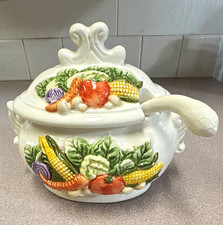 Vegetable-Motif Ceramic Serveware Set: Covered Tureen and Two Oval Platters Maker's mark / backstamp