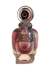 Hand-Blown Art Glass Vase, Cobalt Blue with Cranberry Red Swirl Overlay — listing 2