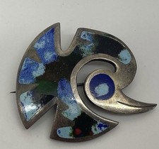 Handmade Enameled Copper Abstract Brooch/Cabochon with Metallic Luster Glaze — listing 6