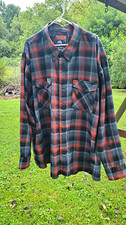 Dixxon Flannel Company Men's Snap-Button Flannel Shirt, Teal/Black/Orange Plaid, Size L