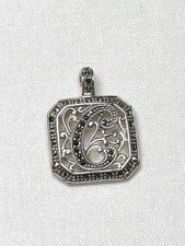 Vintage Rectangular Initial 'R' Charm Pendant with Amber Glass and Textured Back — listing 6