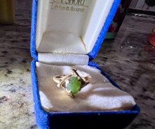 Vintage Nephrite Jade Cabochon Ring in Floral Silver-Tone Setting
