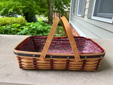 Longaberger Handmade Patriotic Americana Basket with Swing Handles and Pewter Flag Shield Tie-On, Dated 2005 — listing 3