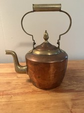 Antique Hammered Copper Kettle with Bamboo-Style Handle, Black Patina — listing 5