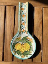Turquoise Ceramic Spoon Rest with Embossed Lace Pattern, Made in Italy — listing 2