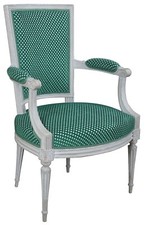 French Provincial Louis XV Style Fauteuil Armchair with Damask Upholstery — listing 4