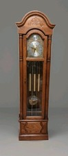 Vintage Oak Grandfather Clock with Brass Dial, Weight-Driven Triple-Chime Movement — listing 5