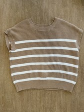 Ribbed Knit Short-Sleeve Keyhole Midi Sweater Dress in Taupe/Olive