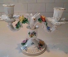 Dresden Porcelain Two-Arm Candelabra with Applied Flowers and Gilt Rococo Scrollwork — listing 3