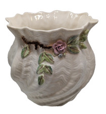 Belleek Irish Parian China Cachepot with Applied Flowers, Carlingford Pattern