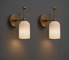 Fluted Alabaster Wall Sconce, Half-Cylinder Ribbed Form — listing 3