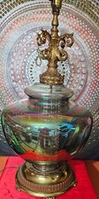 Vintage Iridescent Carnival Glass Ginger Jar Table Lamp with Pleated Shade — listing 3