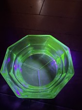 Green Uranium (Vaseline) Glass Octagonal Salad/Luncheon Plate, Depression Era — listing 6