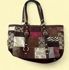 Coach Signature Patchwork Multicolor Leather & Jacquard Shoulder Bag (photo of a photo on a tablet screen) — listing 3