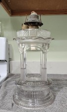 Antique EAPG Pressed Glass Kerosene Oil Lamp with Swirl Base and Chimney
