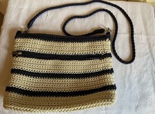 Vintage Black Woven Cotton Crochet Crossbody Purse — listing 2