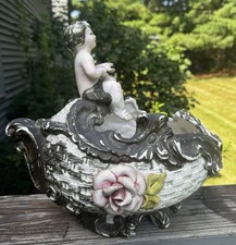 Capodimonte Porcelain Oval Jardinière / Cachepot with Relief Bacchanal Scene — listing 4