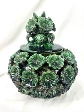 Mexican Michoacán Green Glazed Terracotta Lidded Casserole with Fish Finial, 7" Diameter — listing 3