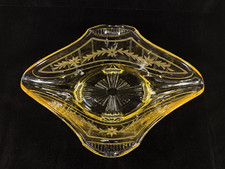 Yellow Depression Glass Square Luncheon Plate with Floral/Scroll Rim Pattern