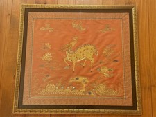 Pair of Antique Chinese Silk Embroidered Landscape Panels in Ebonized & Gilt Frames