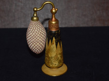 DeVilbiss Brown Smoke Glass Perfume Atomizer Bottle with Gold Mesh Bulb Sprayer, Made in West Germany