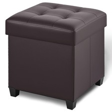Cognac Brown Leather Upholstered Storage Ottoman / Footstool — listing 6