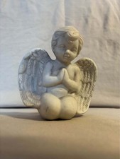 Reclining Cherub Angel Figurine with Bunny and Fruit, Resin Sculpture