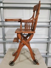 Antique Oak Convertible Child's High Chair with Cane Seat and Fold-Down Tray — listing 2