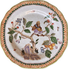Pair of Hand-Painted Chinoiserie Monkey Plates with Faux-Wicker Basketweave Border — listing 3